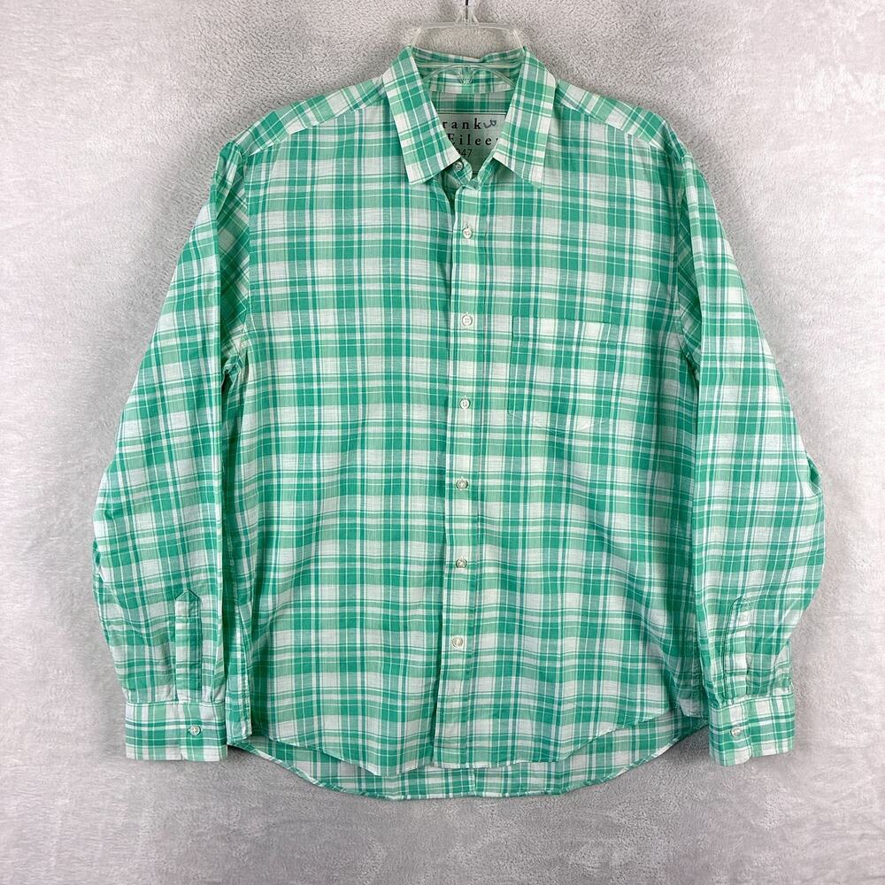 Frank & Eileen Shirt Womens L White Green Plaid Don Preppy Classic Coastal